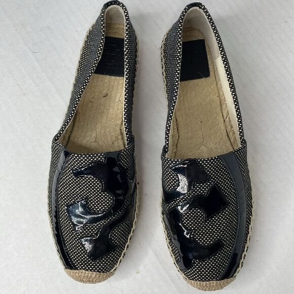 Tory Burch Lonnie Black leather and woven canvas Espadrille Flats - Picture 6 of 11
